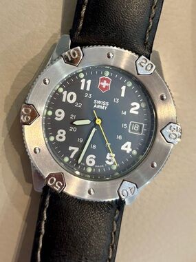 Swiss Army Watch with Black Leather Strap